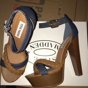 Steve Madden Blue Denim & Brown Heels